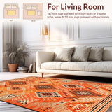Ultra Soft Area Rug, Non Slip, Stain Resistant, Washable Area Rugs for Living Room, Bedroom, Chic Tribal Linear Composition(Orange)