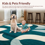 Ultra Soft Area Rug, Non Slip, Stain Resistant, Washable Area Rugs for Living Room, Bedroom, Chic Geometric Area with Teal and Cream Overlapping Shapes(Blue)