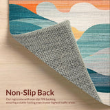 Ultra Soft Area Rug, Non Slip, Stain Resistant, Washable Area Rugs for Living Room, Bedroom, Abstract Turtle and Wave Surfboard Rug With Oceanic Teal and Orange Tones(Blue)