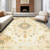 Ultra Soft Area Rug, Non Slip, Stain Resistant, Washable Area Rugs for Living Room, Bedroom, Chic Beige Medallion Area Distressed Floral Accent Floor(Beige)