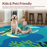 Ultra Soft Area Rug, Non Slip, Stain Resistant, Washable Area Rugs for Living Room, Bedroom, Whimsical Beachy Animal Design(Blue)