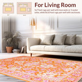 Ultra Soft Area Rug, Non Slip, Stain Resistant, Washable Area Rugs for Living Room, Bedroom, Elegant Earthy Tones Blossom(Orange)