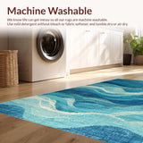 Ultra Soft Area Rug, Non Slip, Stain Resistant, Washable Area Rugs for Living Room, Bedroom, Artistic Ocean Wave Area Rug with Vintage Trellis Design Elements(Blue)