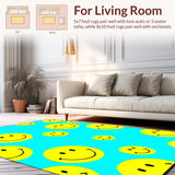 Ultra Soft Area Rug, Non Slip, Stain Resistant, Washable Area Rugs for Living Room, Bedroom, Bright Multi-Hued Smiley Arrangement(Blue)