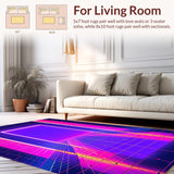 Ultra Soft Area Rug, Non Slip, Stain Resistant, Washable Area Rugs for Living Room, Bedroom, Retro Futuristic Colorful Composition(Purple)