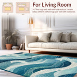 Ultra Soft Area Rug, Non Slip, Stain Resistant, Washable Area Rugs for Living Room, Bedroom, Coastal Seahorse Low Pile Rug with Oceanic Blue Swirls and Nautical Motifs(Blue)