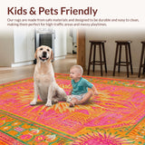 Ultra Soft Area Rug, Non Slip, Stain Resistant, Washable Area Rugs for Living Room, Bedroom, Charming Colorful Abstract Motif(Orange)