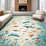 Ultra Soft Area Rug, Non Slip, Stain Resistant, Washable Area Rugs for Living Room, Bedroom, Underwater Explorer Rug Sea Animal Pattern Carpet for Children(Blue)