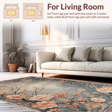 Ultra Soft Area Rug, Non Slip, Stain Resistant, Washable Area Rugs for Living Room, Bedroom, Dreamy Floral Fantasy Rug with Blush Peach Blossoms and Ivory Tendrils(Gray)