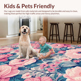Ultra Soft Area Rug, Non Slip, Stain Resistant, Washable Area Rugs for Living Room, Bedroom, Retro Floral Bedroom Foldable Washable Carpet(Pink)