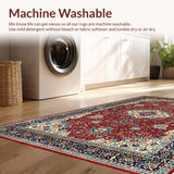Ultra Soft Area Rug, Non Slip, Stain Resistant, Washable Area Rugs for Living Room, Bedroom, Vintage Low-Pile Laundry Room Carpet Teal(Red)