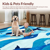 Ultra Soft Area Rug, Non Slip, Stain Resistant, Washable Area Rugs for Living Room, Bedroom, Kid-Friendly Fun Animal Imagery(Blue)