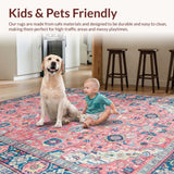 Ultra Soft Area Rug, Non Slip, Stain Resistant, Washable Area Rugs for Living Room, Bedroom, Charming Pastel Floral Motif(Pink)