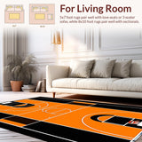 Ultra Soft Area Rug, Non Slip, Stain Resistant, Washable Area Rugs for Living Room, Bedroom, Playful Court Lines Design(Orange)