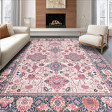 Ultra Soft Area Rug, Non Slip, Stain Resistant, Washable Area Rugs for Living Room, Bedroom, Chic Transitional Lattice Motif(Pink)