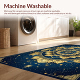 Ultra Soft Area Rug, Non Slip, Stain Resistant, Washable Area Rugs for Living Room, Bedroom, Artful Blue Toned Medallion Pattern(Gold)