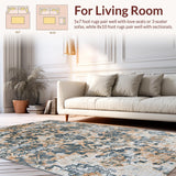 Ultra Soft Area Rug, Non Slip, Stain Resistant, Washable Area Rugs for Living Room, Bedroom, Elegant Neutral Medallion Design(Brown)