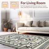 Ultra Soft Area Rug, Non Slip, Stain Resistant, Washable Area Rugs for Living Room, Bedroom, Rustic Cream and Black Trellis Motif(White)