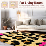 Ultra Soft Area Rug, Non Slip, Stain Resistant, Washable Area Rugs for Living Room, Bedroom, Bold Pink Leopard Print Bedroom Accent Rug(Beige)