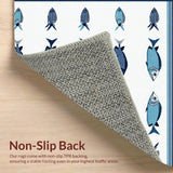Ultra Soft Area Rug, Non Slip, Stain Resistant, Washable Area Rugs for Living Room, Bedroom, Coastal Whimsical Fish Motif(Blue)