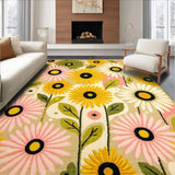 Ultra Soft Area Rug, Non Slip, Stain Resistant, Washable Area Rugs for Living Room, Bedroom, Daring Daisy Print Rugs(Yellow)