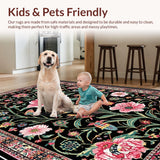 Ultra Soft Area Rug, Non Slip, Stain Resistant, Washable Area Rugs for Living Room, Bedroom, Vibrant Insect Floral Arrangement(Black)
