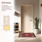 Ultra Soft Area Rug, Non Slip, Stain Resistant, Washable Area Rugs for Living Room, Bedroom, Sophisticated Ethnic Diamond Composition(Red)