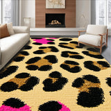 Ultra Soft Area Rug, Non Slip, Stain Resistant, Washable Area Rugs for Living Room, Bedroom, Bold Pink Leopard Print Bedroom Accent Rug(Beige)