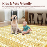 Ultra Soft Area Rug, Non Slip, Stain Resistant, Washable Area Rugs for Living Room, Bedroom, Timeless Classic Circular Motif(Gold)