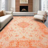 Ultra Soft Area Rug, Non Slip, Stain Resistant, Washable Area Rugs for Living Room, Bedroom, Earthy Tone Curvilinear Patterns(Orange)