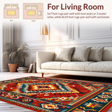 Ultra Soft Area Rug, Non Slip, Stain Resistant, Washable Area Rugs for Living Room, Bedroom, Vibrant Tribal Patterned Artwork(Red)