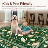 Ultra Soft Area Rug, Non Slip, Stain Resistant, Washable Area Rugs for Living Room, Bedroom, Whimsical Mushroom and Insect Aesthetic(Green)