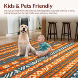 Ultra Soft Area Rug, Non Slip, Stain Resistant, Washable Area Rugs for Living Room, Bedroom, Modern Ethnic Tiled Design(Orange)