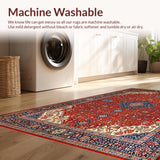 Ultra Soft Area Rug, Non Slip, Stain Resistant, Washable Area Rugs for Living Room, Bedroom, Cozy Rich Toned Trellis Style(Red)