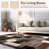 Ultra Soft Area Rug, Non Slip, Stain Resistant, Washable Area Rugs for Living Room, Bedroom, Vivid Colorful Geometric Arrangement(Brown)