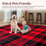Ultra Soft Area Rug, Non Slip, Stain Resistant, Washable Area Rugs for Living Room, Bedroom, Rustic Vintage Checker Pattern(Red)