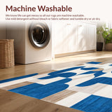 Ultra Soft Area Rug, Non Slip, Stain Resistant, Washable Area Rugs for Living Room, Bedroom, Artisan Revival Collection Geometric Interlock Beige Blue(Blue)