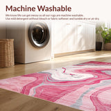 Ultra Soft Area Rug, Non Slip, Stain Resistant, Washable Area Rugs for Living Room, Bedroom, Trendy Abstract Marble Aesthetic(Pink)