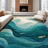 Ultra Soft Area Rug, Non Slip, Stain Resistant, Washable Area Rugs for Living Room, Bedroom, Whale and Octopus Themed Runner Rug with Tranquil Oceanic Swirls and Fish Motifs(Blue)