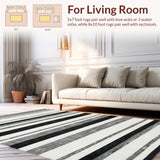 Ultra Soft Area Rug, Non Slip, Stain Resistant, Washable Area Rugs for Living Room, Bedroom, Cotton Braided Rug Black White Stripes Reversible Laundry Mat Porch(Black)