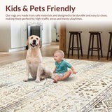 Ultra Soft Area Rug, Non Slip, Stain Resistant, Washable Area Rugs for Living Room, Bedroom, Minimalist Distressed Ogee Style(Beige)