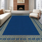 Ultra Soft Area Rug, Non Slip, Stain Resistant, Washable Area Rugs for Living Room, Bedroom, Elegant Greek Key Motif(Blue)