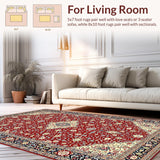 Ultra Soft Area Rug, Non Slip, Stain Resistant, Washable Area Rugs for Living Room, Bedroom, Classic Ornate Scrollwork Style(Red)