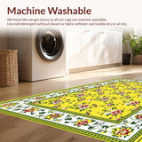 Ultra Soft Area Rug, Non Slip, Stain Resistant, Washable Area Rugs for Living Room, Bedroom, Joyful Floral Scallop Accent(Yellow)