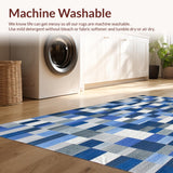 Ultra Soft Area Rug, Non Slip, Stain Resistant, Washable Area Rugs for Living Room, Bedroom, Stylish Patchwork Blue Grey Mosaic(Blue)