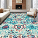 Ultra Soft Area Rug, Non Slip, Stain Resistant, Washable Area Rugs for Living Room, Bedroom, Stylish Waterproof Area with Geometric Medallion in Turquoise and Coral(Blue)