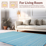 Ultra Soft Area Rug, Non Slip, Stain Resistant, Washable Area Rugs for Living Room, Bedroom, Elegant Neutral Stripe Fusion(Blue)