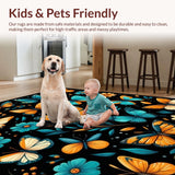 Ultra Soft Area Rug, Non Slip, Stain Resistant, Washable Area Rugs for Living Room, Bedroom, Vivid Butterfly Botanical Motif(Orange)