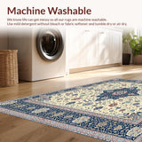 Ultra Soft Area Rug, Non Slip, Stain Resistant, Washable Area Rugs for Living Room, Bedroom, Harmony Embrace Non Slip Beige & Blue Medallion(Beige)