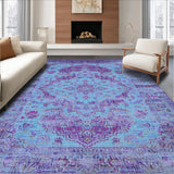 Ultra Soft Area Rug, Non Slip, Stain Resistant, Washable Area Rugs for Living Room, Bedroom, Rustic Violet Geometric Fusion(Blue)